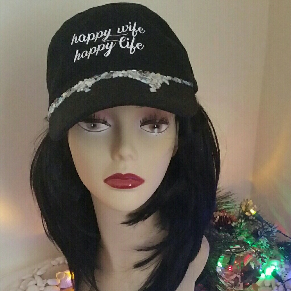 Happy Wife Happy Life hat with Swarovski Crystals